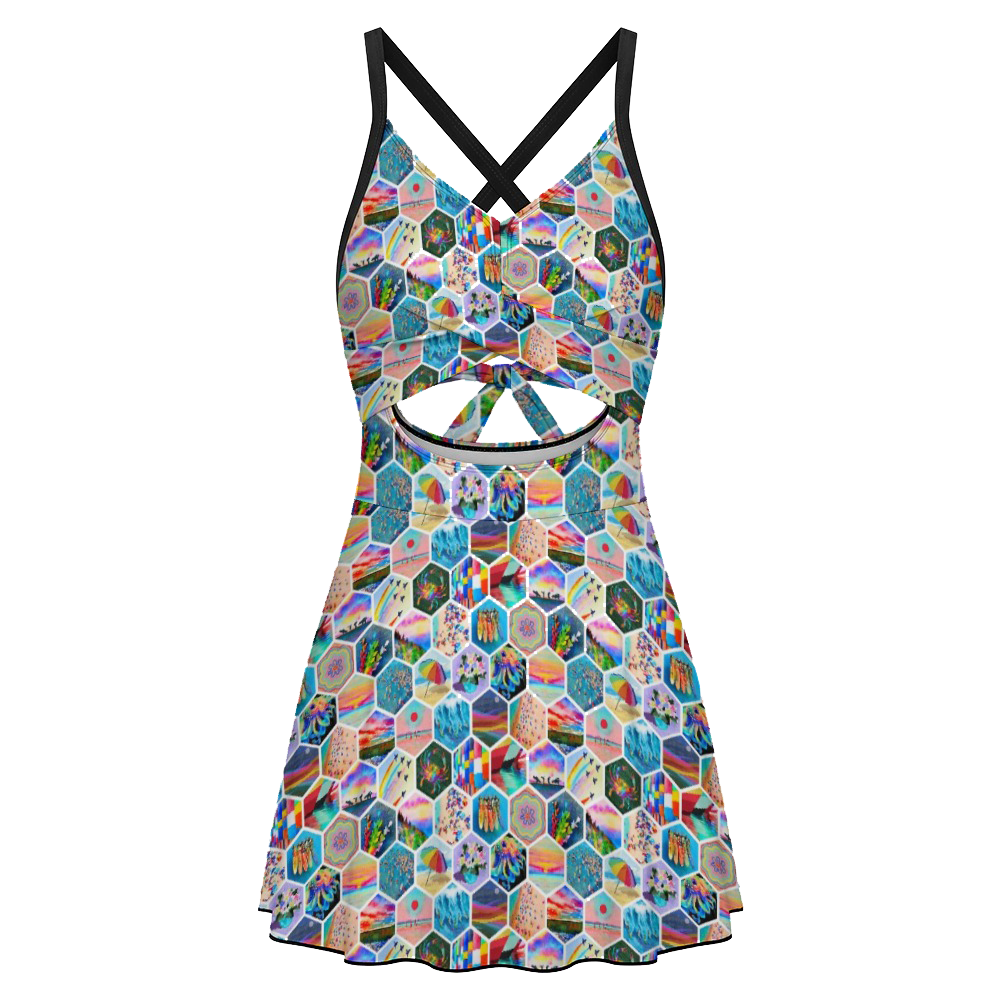 Keyhole tie-back one-piece swim dress