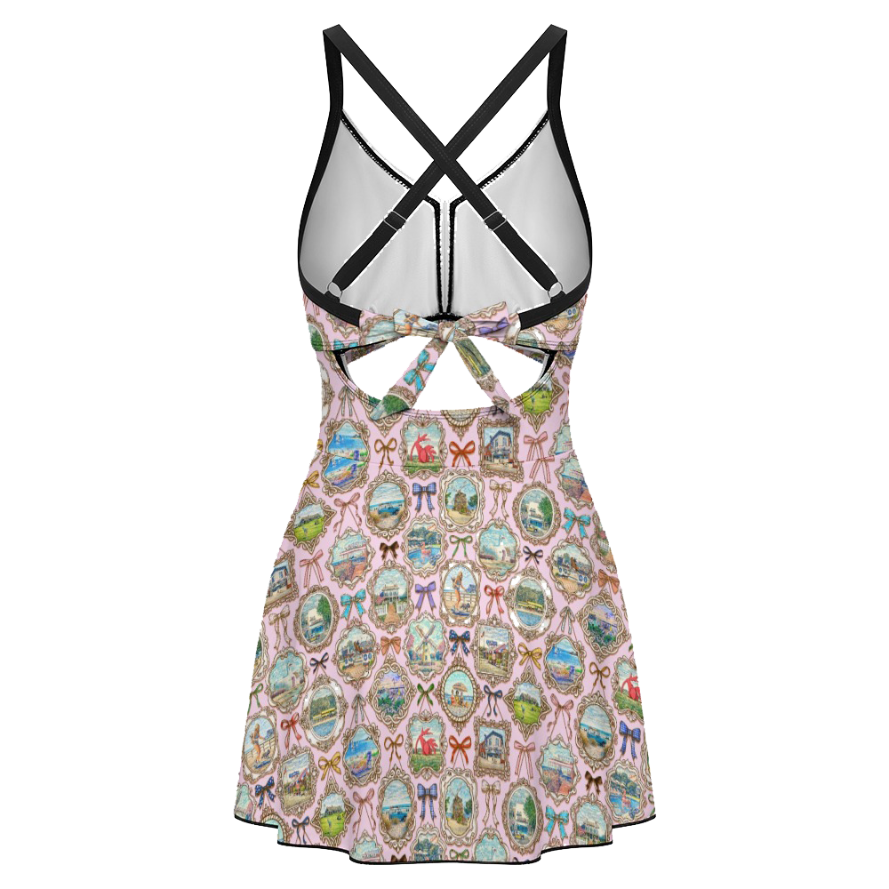 Women's keyhole tie-back one-piece swim dress