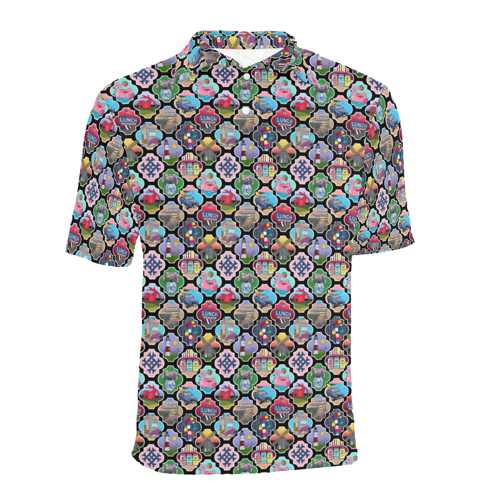 Men's All Over Print Polo Shirt (T55)