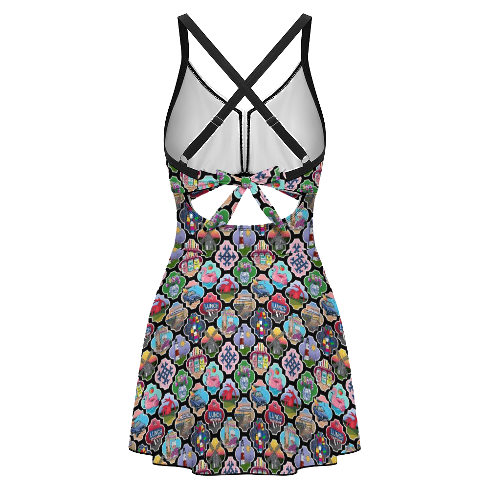 Women's keyhole tie-back one-piece swim dress