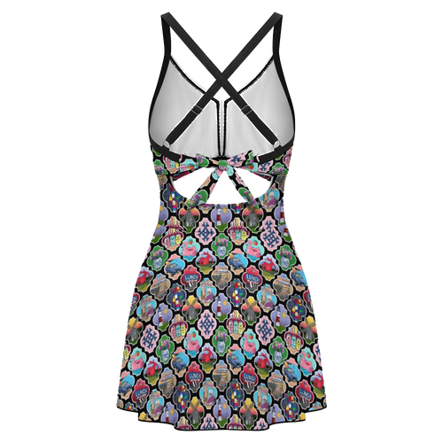Women's keyhole tie-back one-piece swim dress
