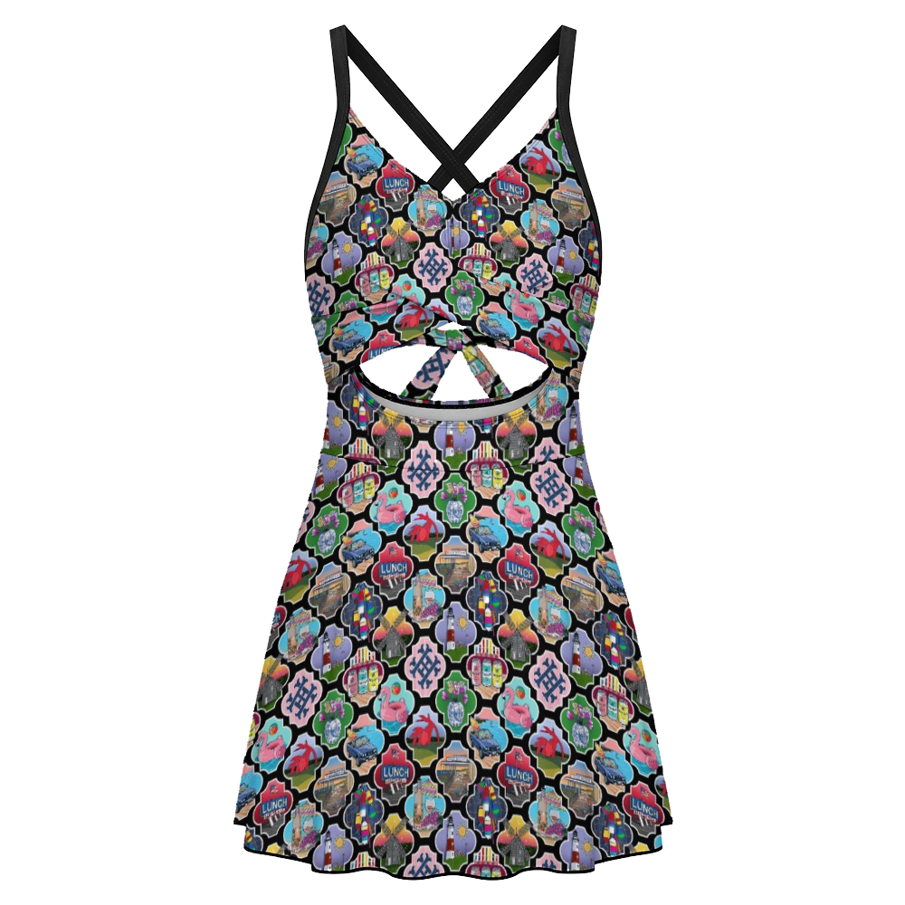 Women's keyhole tie-back one-piece swim dress
