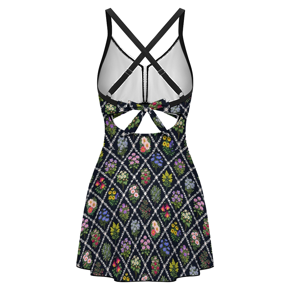 Women's keyhole tie-back one-piece swim dress