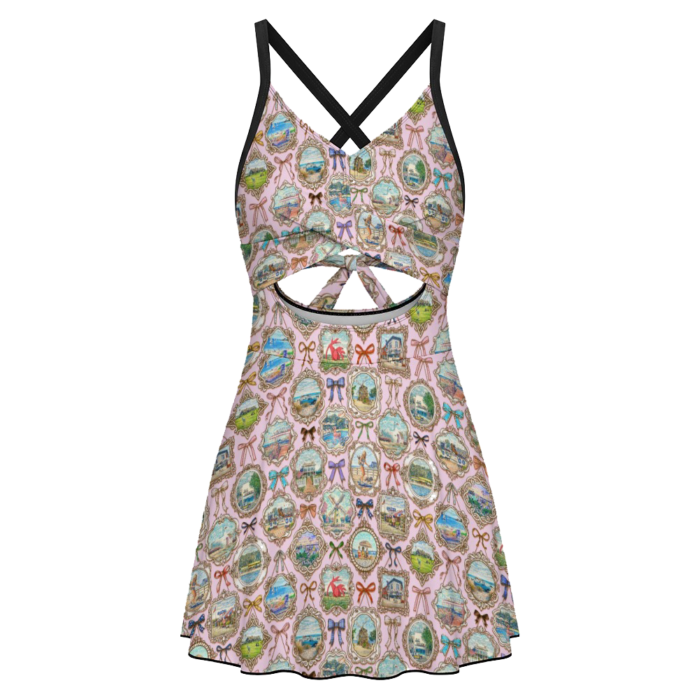 Keyhole tie-back one-piece swim dress