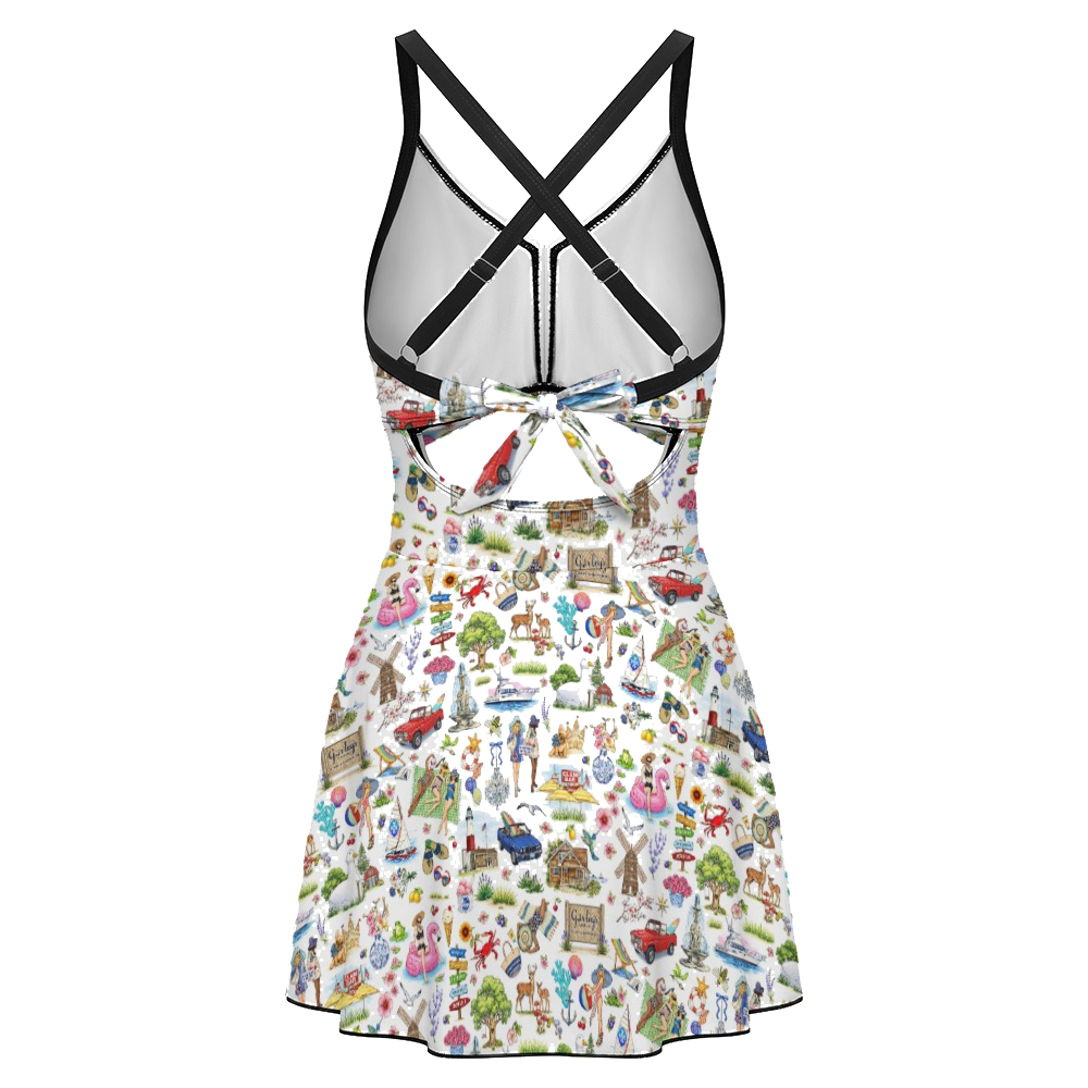 Women's keyhole tie-back one-piece swim dress