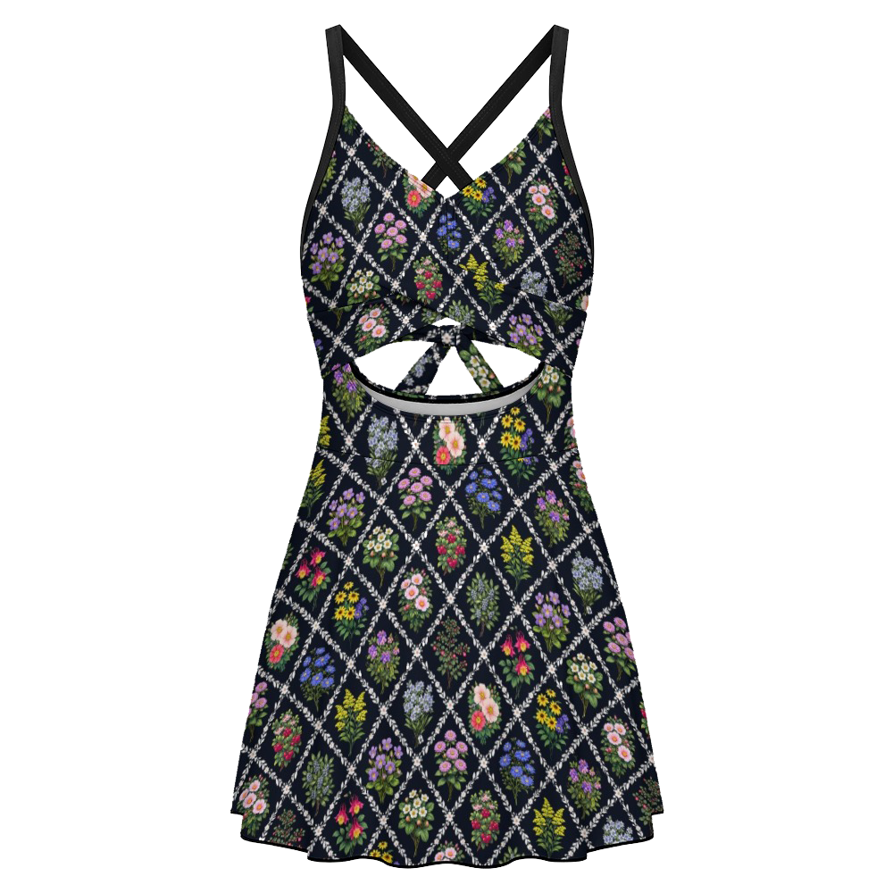 Keyhole tie-back one-piece swim dress