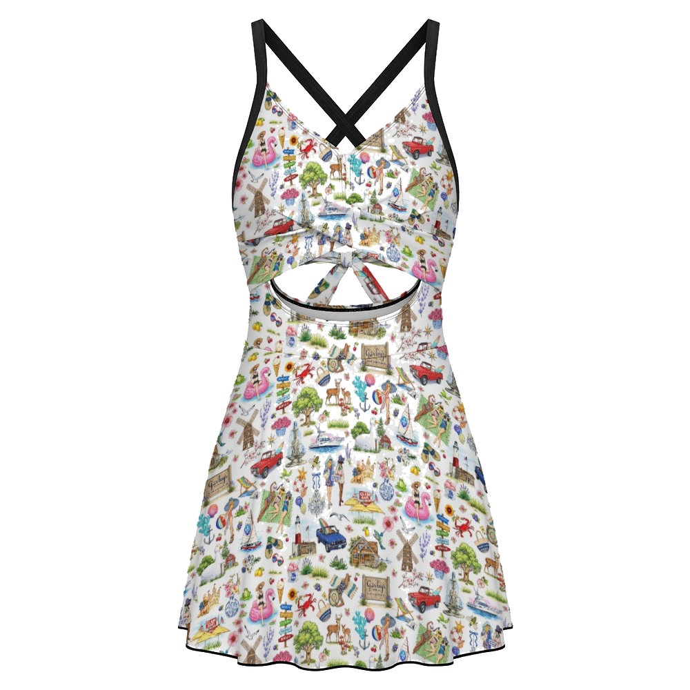 Keyhole tie-back one-piece swim dress