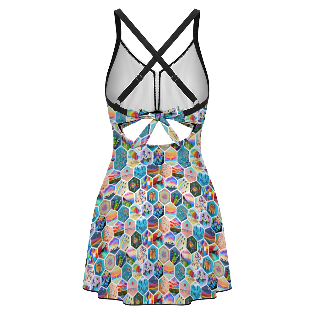 Women's keyhole tie-back one-piece swim dress